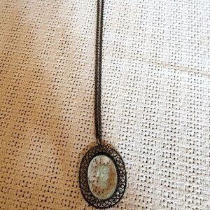 Vintage Whiting & Davis Cameo w/Reverse Intaglio & Black Toned Filigree Necklace